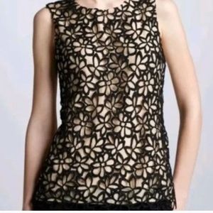 LELA ROSE Neiman Marcus for Target Tan and Black Lace Flower Top | Small